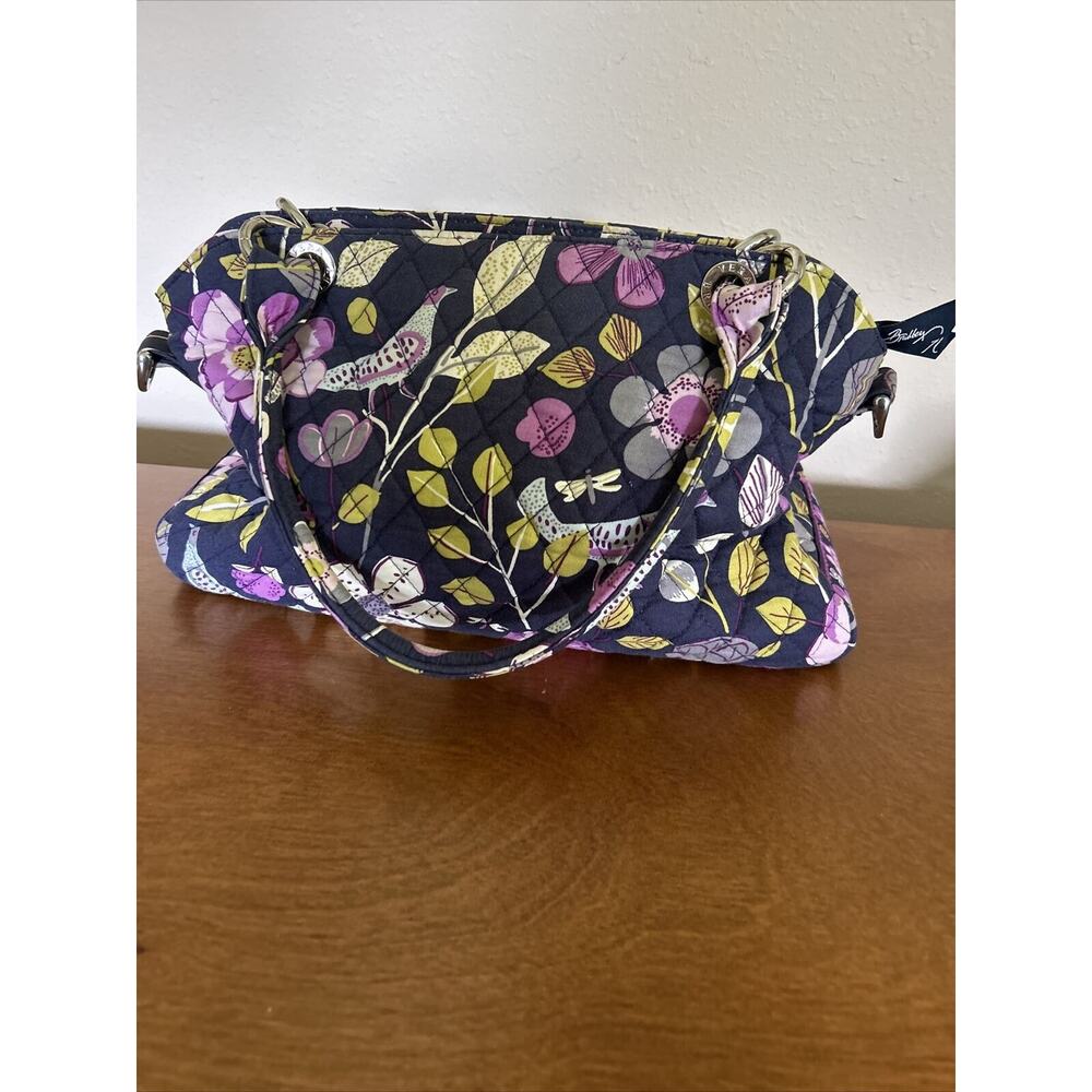 Vera Bradly Purple Yellow Cotton Handle Floral Quilted Purse. Zip Closure.
